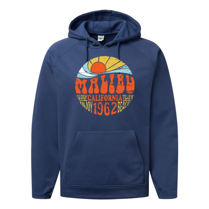 Malibu California Retro Distressed Performance Fleece Hoodie