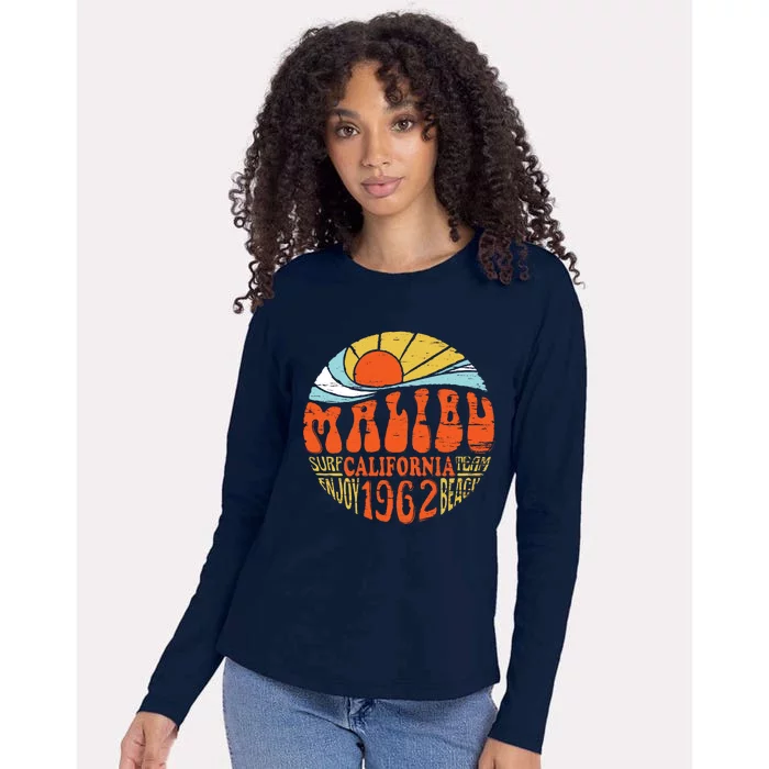 Malibu California Retro Distressed Womens Cotton Relaxed Long Sleeve T-Shirt