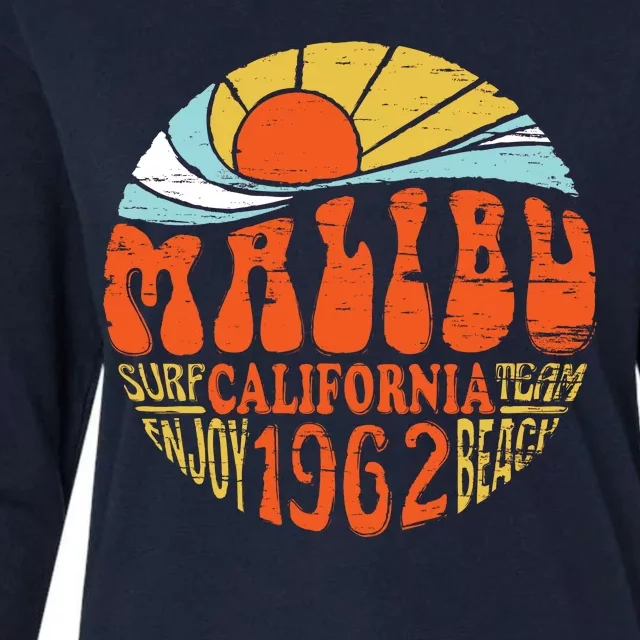 Malibu California Retro Distressed Womens Cotton Relaxed Long Sleeve T-Shirt