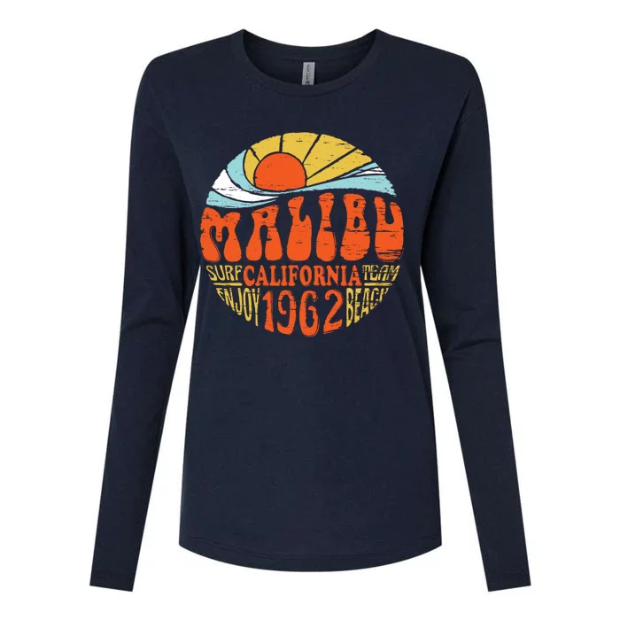 Malibu California Retro Distressed Womens Cotton Relaxed Long Sleeve T-Shirt