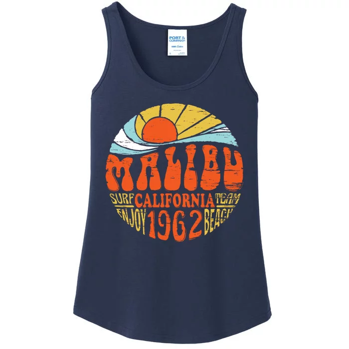 Malibu California Retro Distressed Ladies Essential Tank