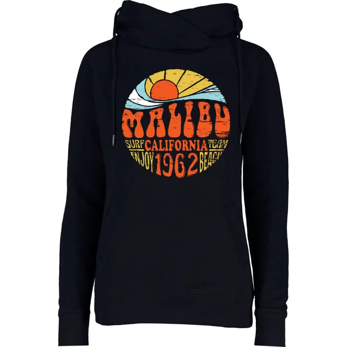 Malibu California Retro Distressed Womens Funnel Neck Pullover Hood