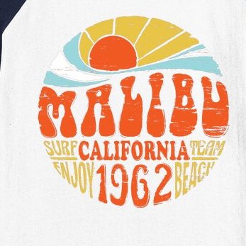 Malibu California Retro Distressed Baseball Sleeve Shirt