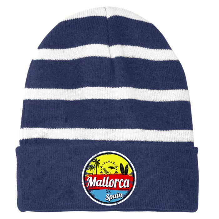 Mallorca Spain Retro Circle Striped Beanie with Solid Band