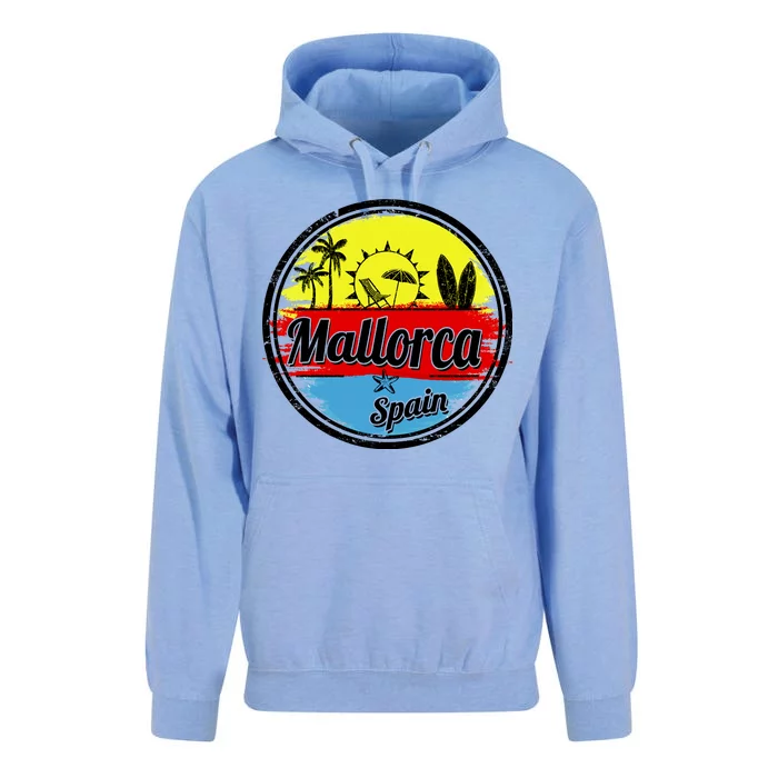 Mallorca Spain Retro Circle Unisex Surf Hoodie