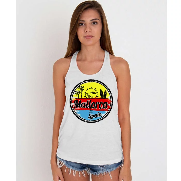 Mallorca Spain Retro Circle Women's Knotted Racerback Tank