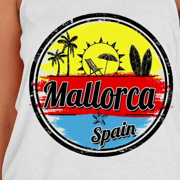 Mallorca Spain Retro Circle Women's Knotted Racerback Tank