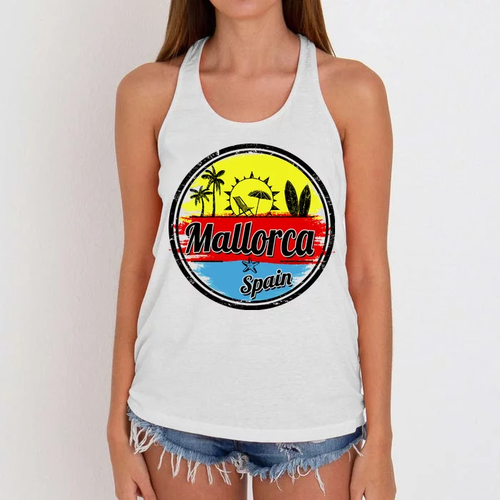 Mallorca Spain Retro Circle Women's Knotted Racerback Tank