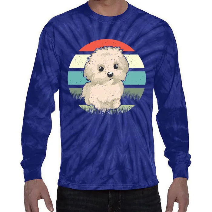 Maltese Dog Retro Tie-Dye Long Sleeve Shirt