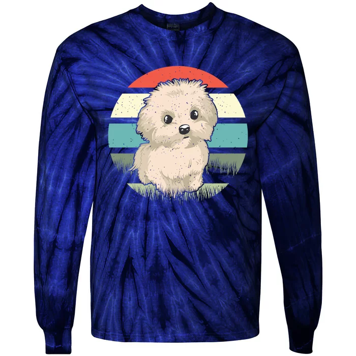 Maltese Dog Retro Tie-Dye Long Sleeve Shirt