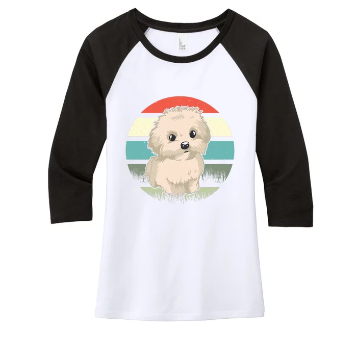 Maltese Dog Retro Women's Tri-Blend 3/4-Sleeve Raglan Shirt