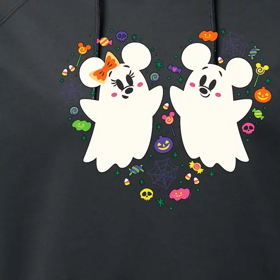 Mickey And Minnie Cute Little Ghosts Halloween Heart Performance Fleece Hoodie