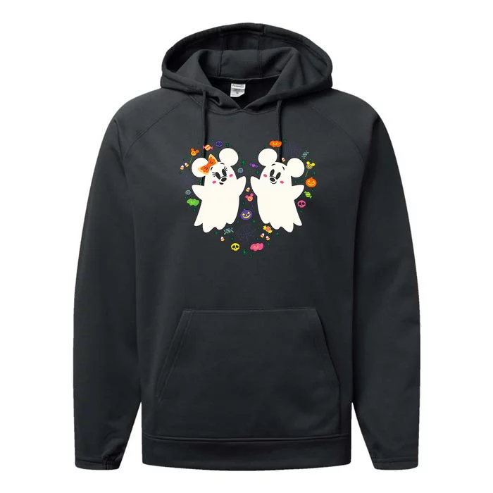 Mickey And Minnie Cute Little Ghosts Halloween Heart Performance Fleece Hoodie