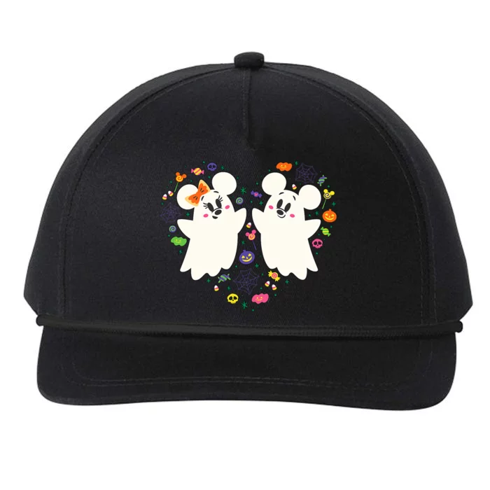 Mickey And Minnie Cute Little Ghosts Halloween Heart Snapback Five-Panel Rope Hat