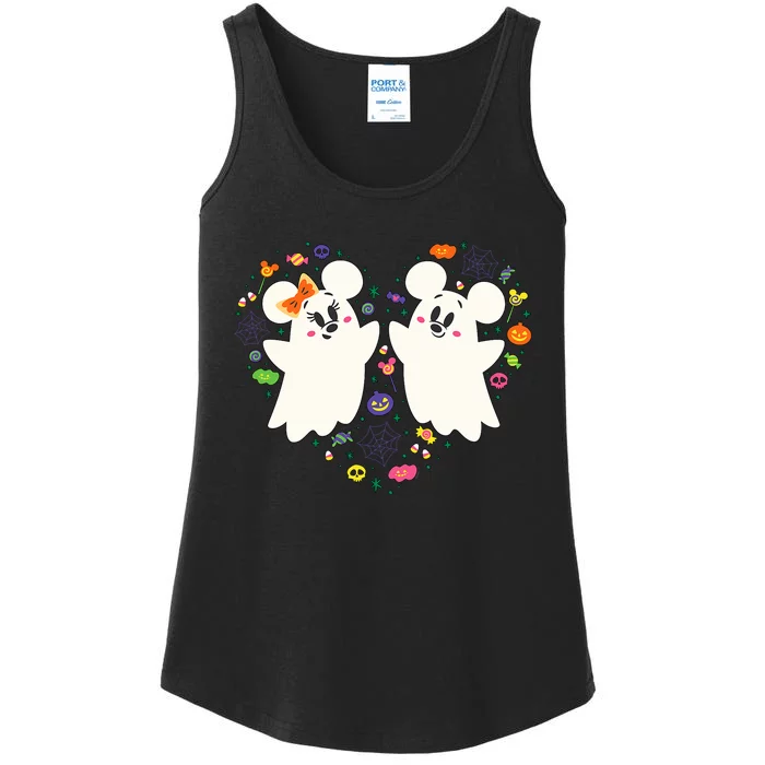 Mickey And Minnie Cute Little Ghosts Halloween Heart Ladies Essential Tank