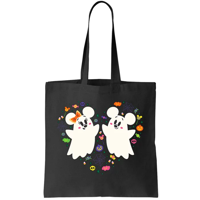 Mickey And Minnie Cute Little Ghosts Halloween Heart Tote Bag