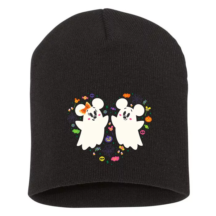 Mickey And Minnie Cute Little Ghosts Halloween Heart Short Acrylic Beanie