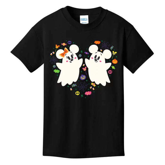 Mickey And Minnie Cute Little Ghosts Halloween Heart Kids T-Shirt