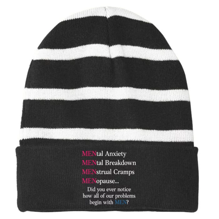 Mental Anxiety Mental Breakdown Menstrual Cramps Menopause Striped Beanie with Solid Band