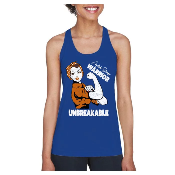 Ms Awareness Multiple Sclerosis Unbreakable Warrior Funny Gift Women's Racerback Tank