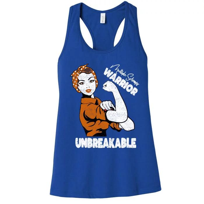 Ms Awareness Multiple Sclerosis Unbreakable Warrior Funny Gift Women's Racerback Tank