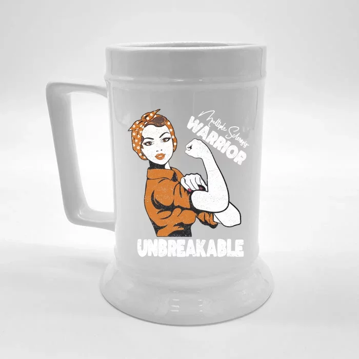 Ms Awareness Multiple Sclerosis Unbreakable Warrior Funny Gift Front & Back Beer Stein