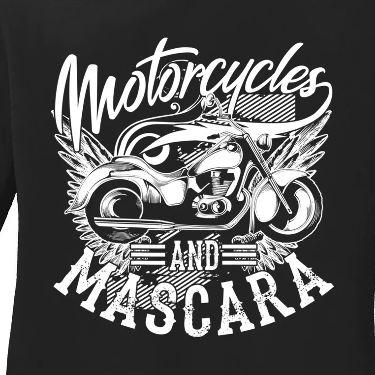 Motorcycles And Mascara Funny Gift Cute Makeup Motor Lover Funny Gift Ladies Long Sleeve Shirt