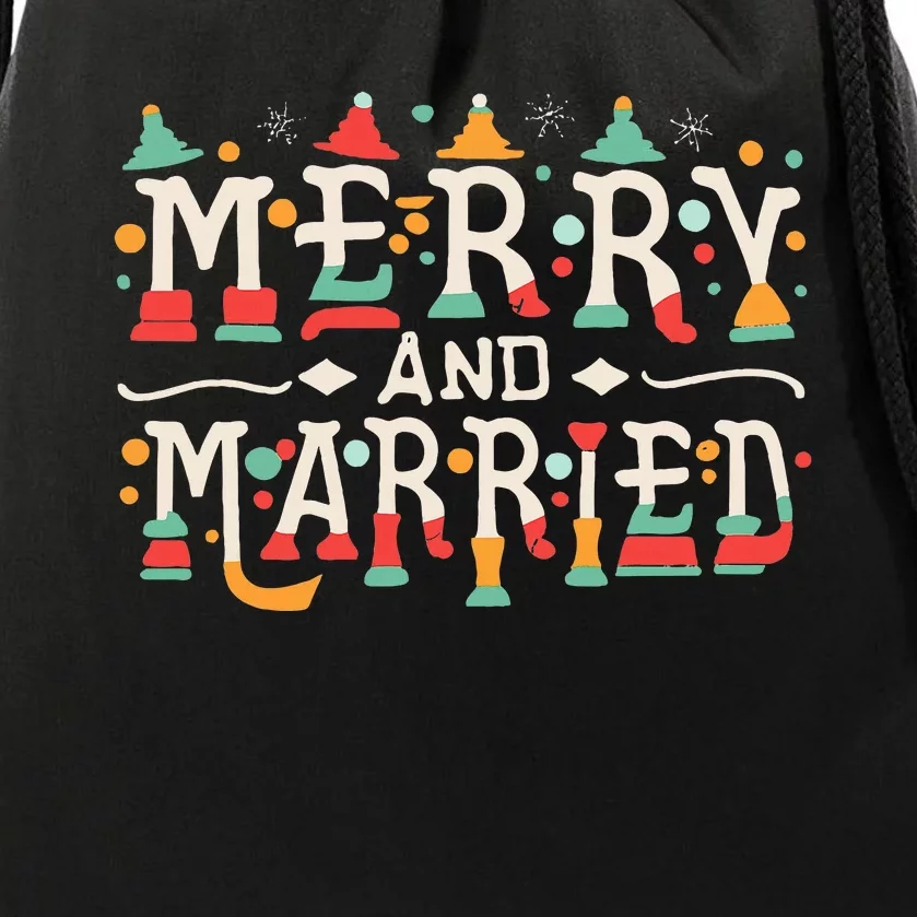 Merry and Married First Christmas Pajama Couples Matching Drawstring Bag