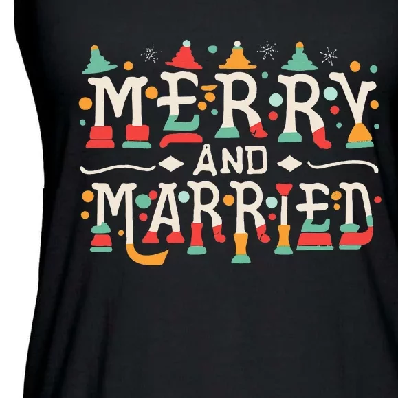 Merry and Married First Christmas Pajama Couples Matching Ladies Essential Flowy Tank