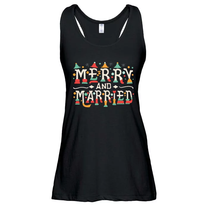 Merry and Married First Christmas Pajama Couples Matching Ladies Essential Flowy Tank