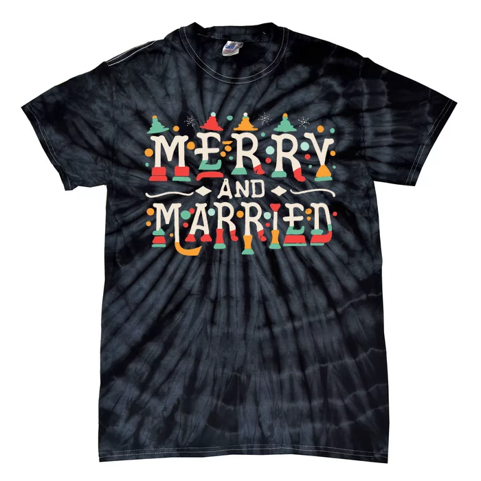 Merry and Married First Christmas Pajama Couples Matching Tie-Dye T-Shirt