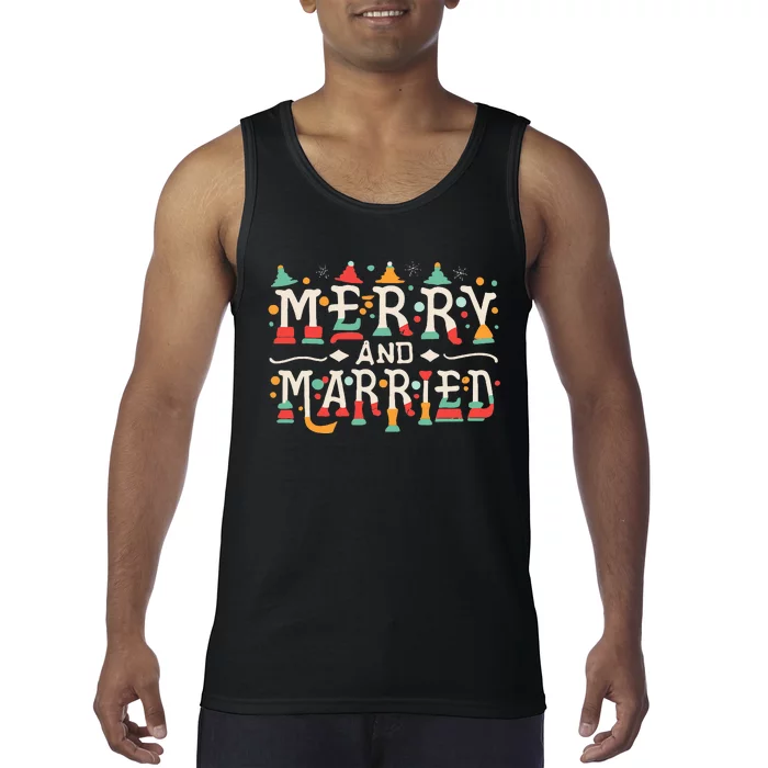 Merry and Married First Christmas Pajama Couples Matching Tank Top