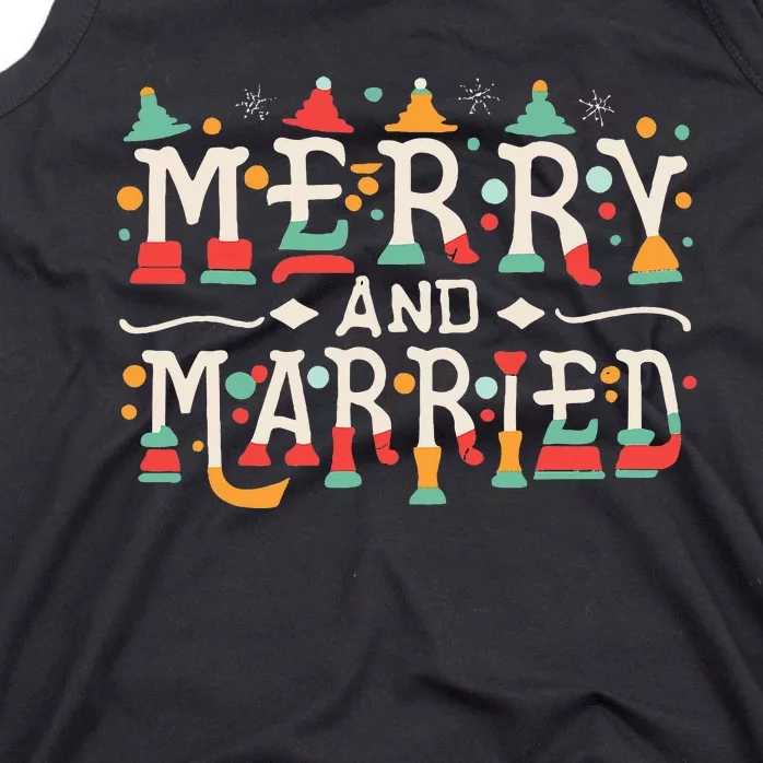 Merry and Married First Christmas Pajama Couples Matching Tank Top