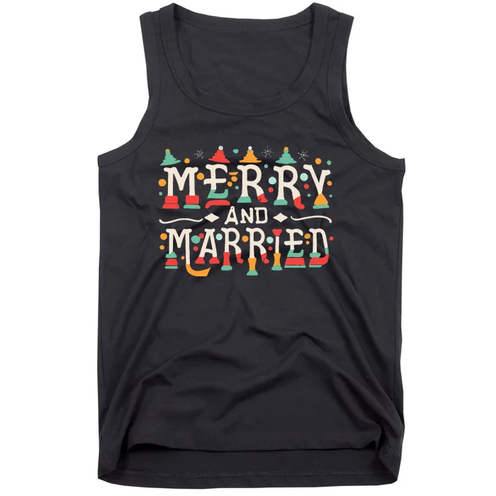 Merry and Married First Christmas Pajama Couples Matching Tank Top