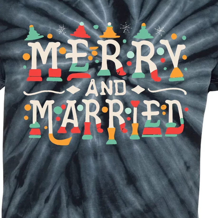 Merry and Married First Christmas Pajama Couples Matching Kids Tie-Dye T-Shirt