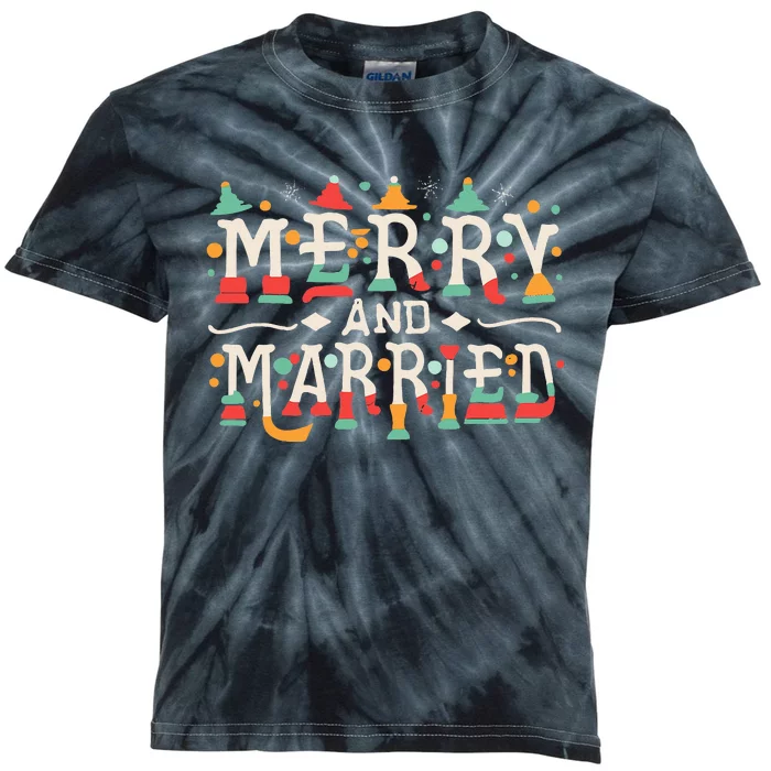 Merry and Married First Christmas Pajama Couples Matching Kids Tie-Dye T-Shirt