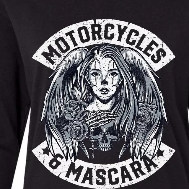 Motorcycles and Mascara Cute Motorcycle Chick Biker Womens Cotton Relaxed Long Sleeve T-Shirt