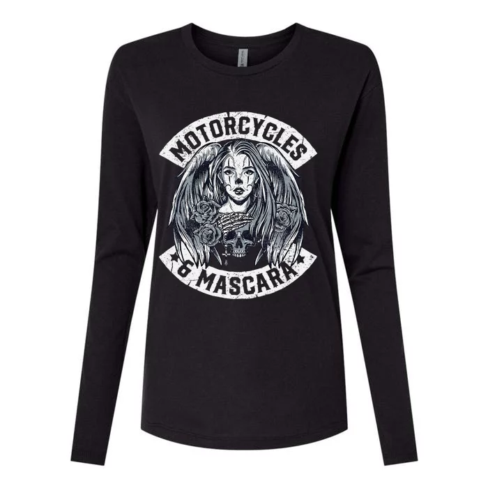 Motorcycles and Mascara Cute Motorcycle Chick Biker Womens Cotton Relaxed Long Sleeve T-Shirt