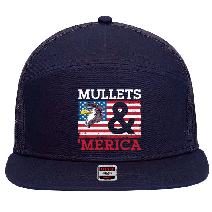 Mullets And Merica Eagle Mullet Hairstyle Funny Gift 7 Panel Mesh Trucker Snapback Hat