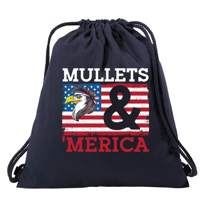 Mullets And Merica Eagle Mullet Hairstyle Funny Gift Drawstring Bag