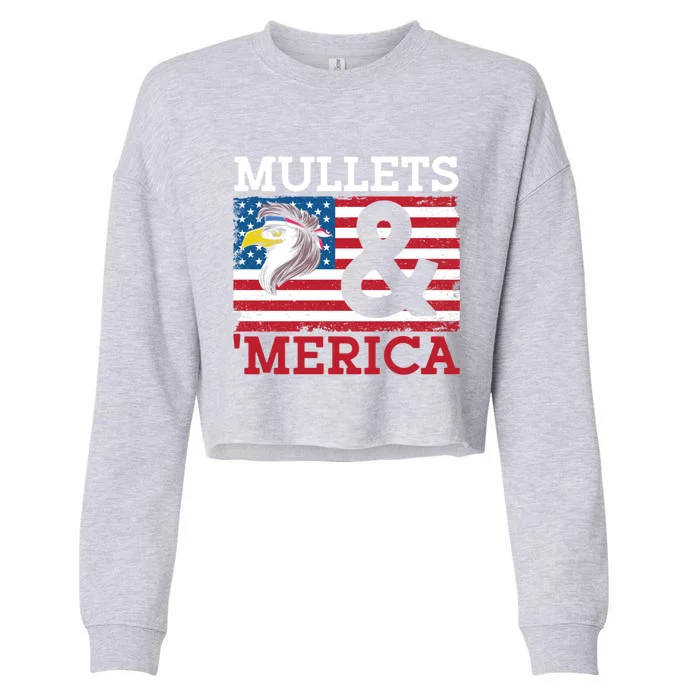 Mullets And Merica Eagle Mullet Hairstyle Funny Gift Cropped Pullover Crew