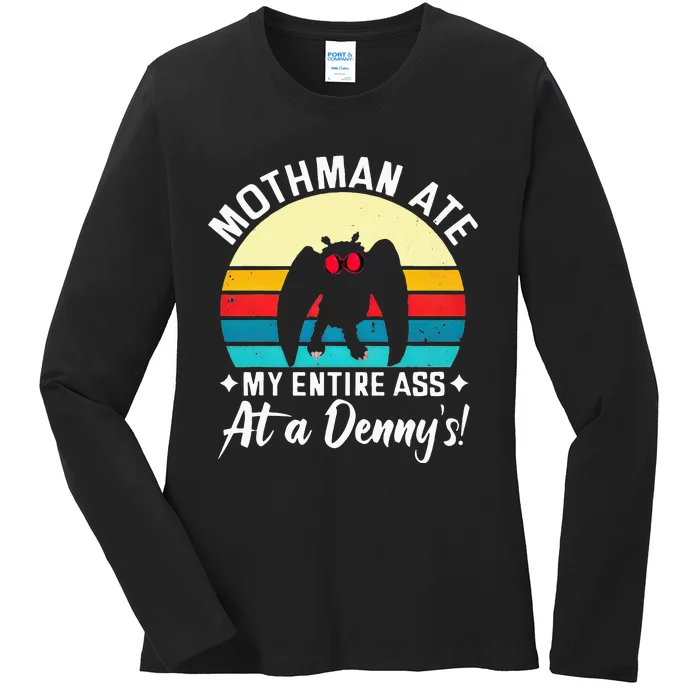 Mothman Ate My Entire Ass Vintage Mothman Cryptid Funny Ladies Long Sleeve Shirt