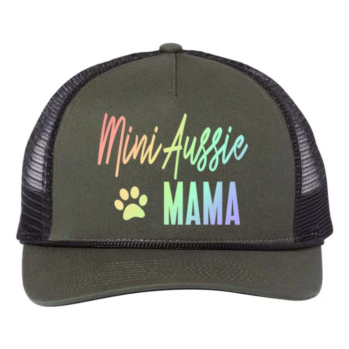 Mini Aussie Mama Rainbow Paw Print Australian Shepherd Mom Cool Gift Retro Rope Trucker Hat Cap