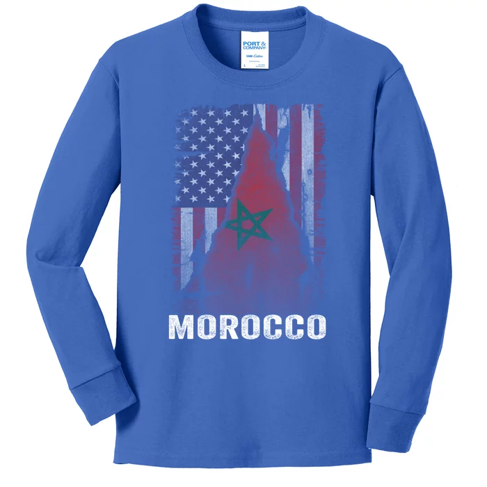 Moorish American Morocco Flag Moroccan Soccer Supporter Gift Kids Long Sleeve Shirt