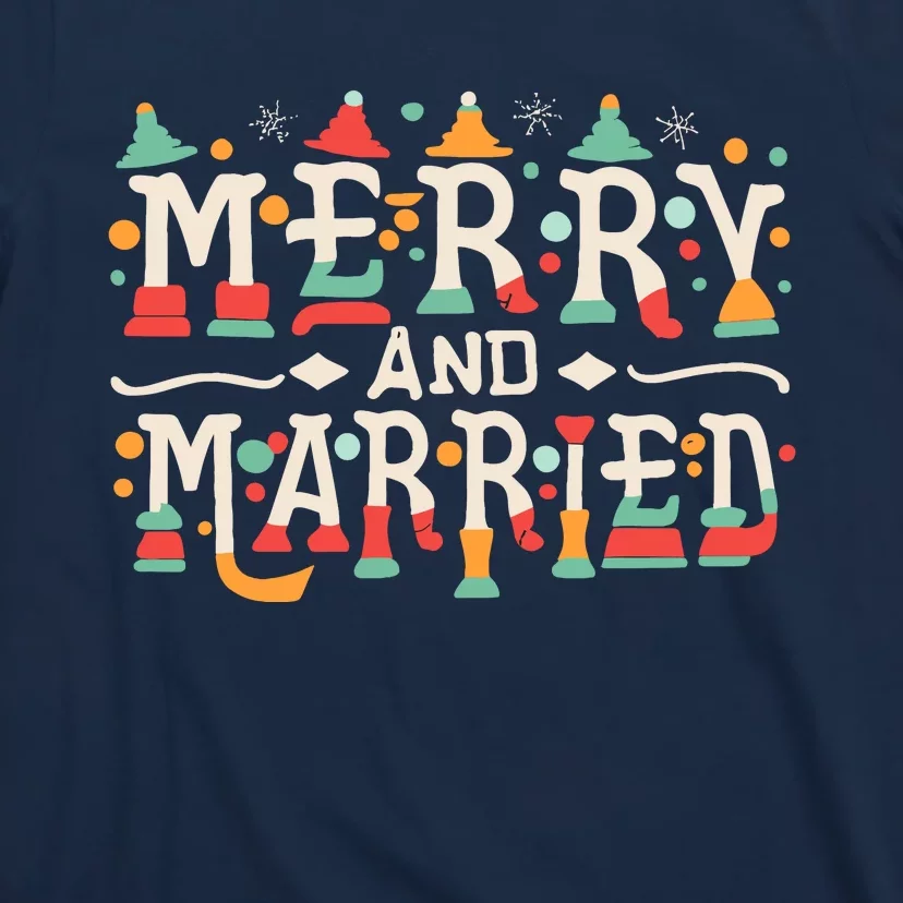 Merry And Married First Christmas Pajama Couples Matching T-Shirt