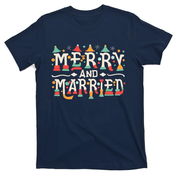 Merry And Married First Christmas Pajama Couples Matching T-Shirt