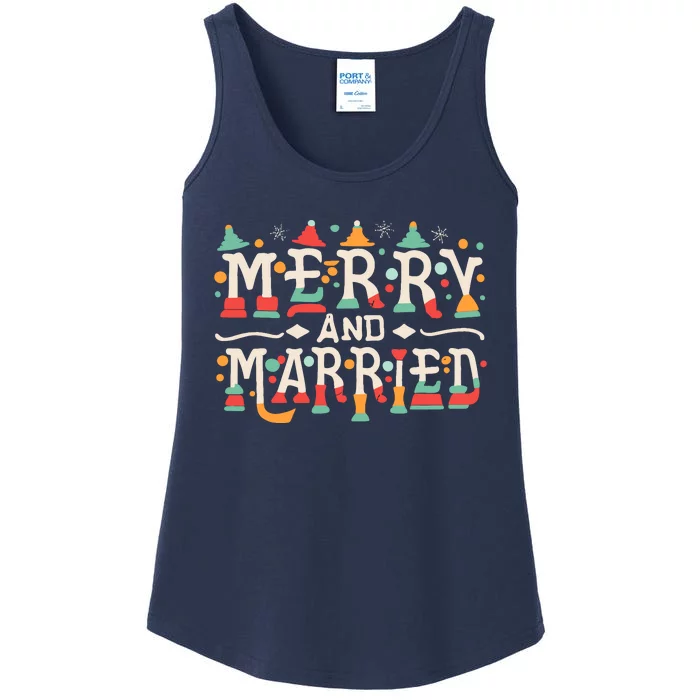 Merry And Married First Christmas Pajama Couples Matching Ladies Essential Tank