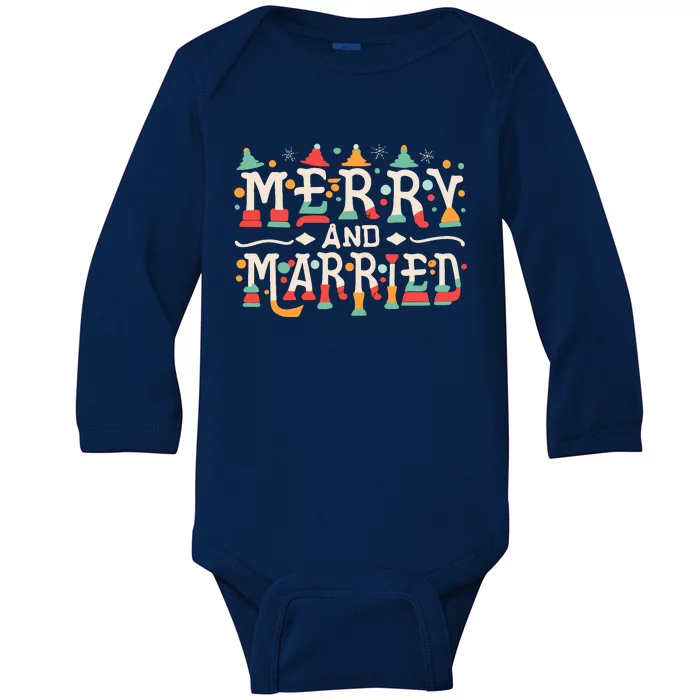 Merry And Married First Christmas Pajama Couples Matching Baby Long Sleeve Bodysuit