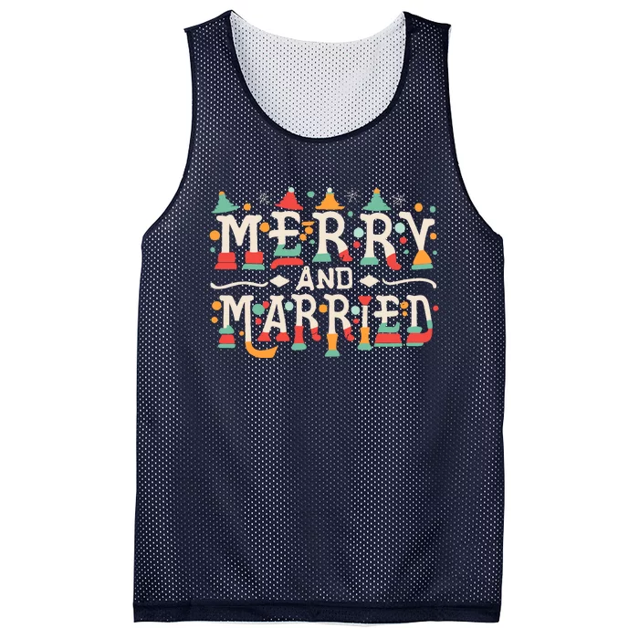 Merry And Married First Christmas Pajama Couples Matching Mesh Reversible Basketball Jersey Tank