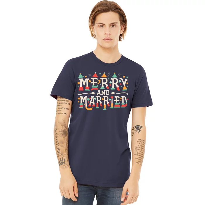 Merry And Married First Christmas Pajama Couples Matching Premium T-Shirt